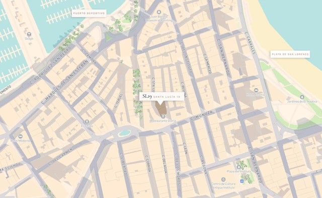 Plano de situación de Santa Lucía, 19, entre el centro y el Puerto Deportivo de Gijón