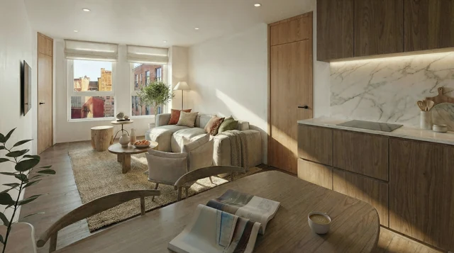 Representación de la zona de día de la vivienda 5.º B de SL19