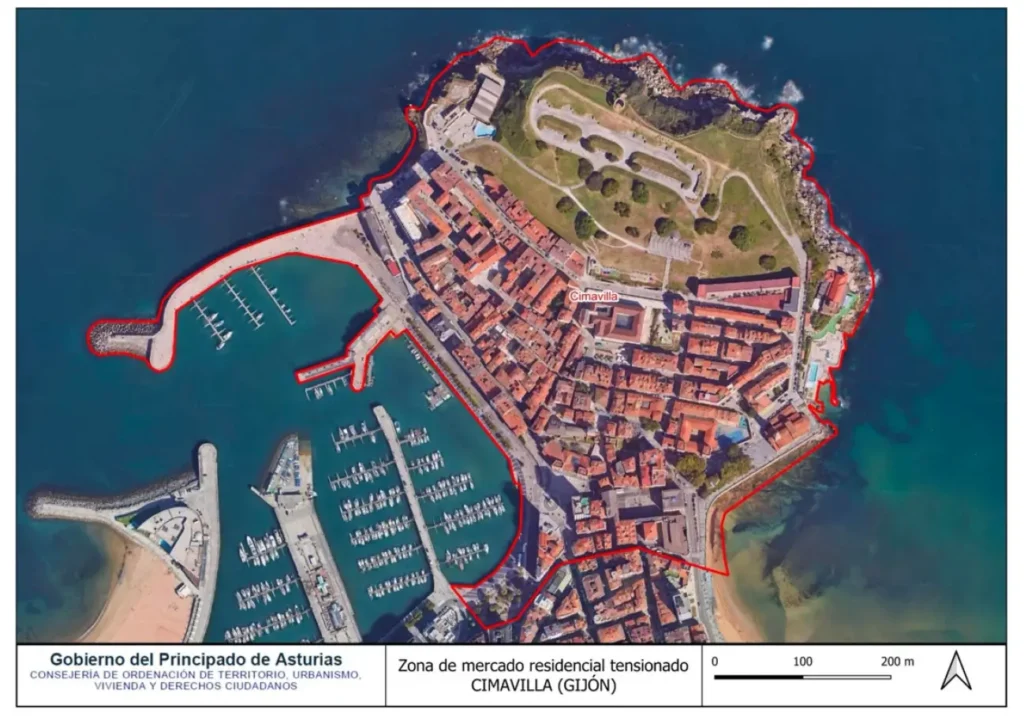 Mapa oficial zona tensionada Cimadevilla, Gijón