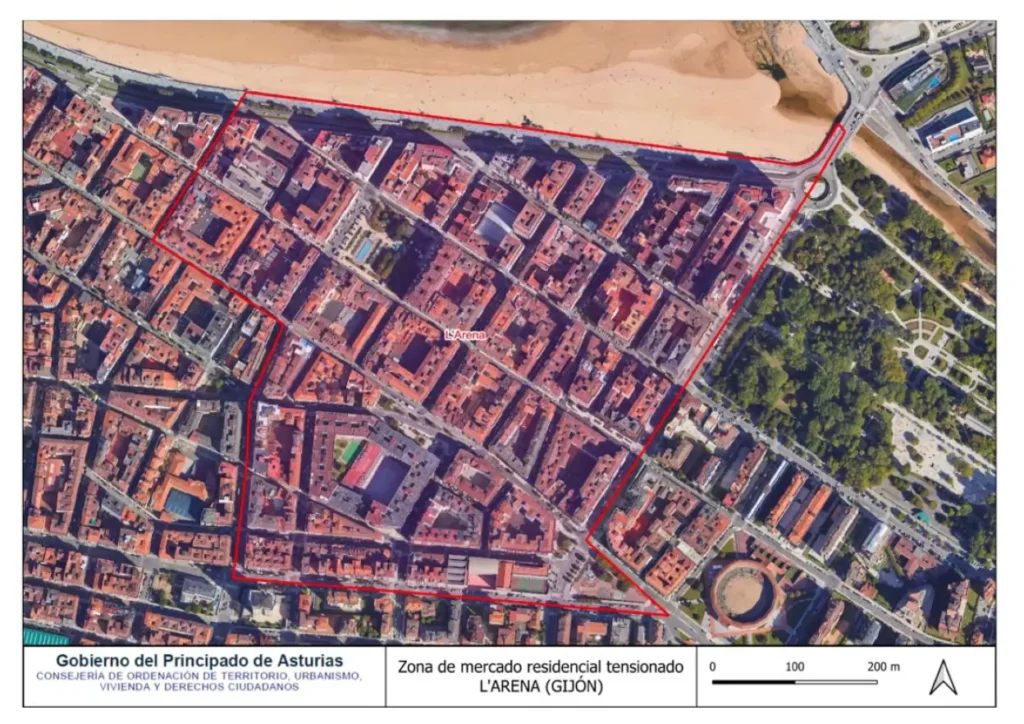 Mapa oficial zona tensionada La Arena, Gijón